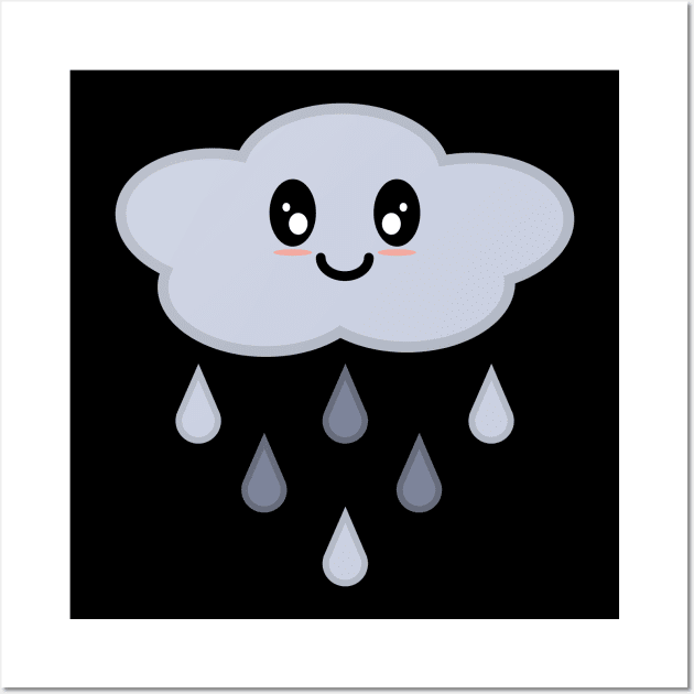 Kawaii Cute Happy Rain Cloud in Black Wall Art by Kelly Gigi